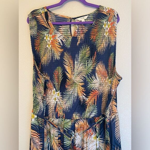 Terra & Sky navy blue tropical beach maxi Boho dress smocked tiered plus size 4X - Picture 6 of 13